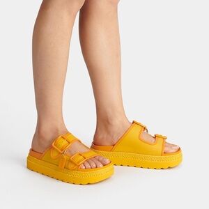 Coach LUCY RUBBED PLATFORM SlID ORANGE Yellow SAMDALS Size 6B